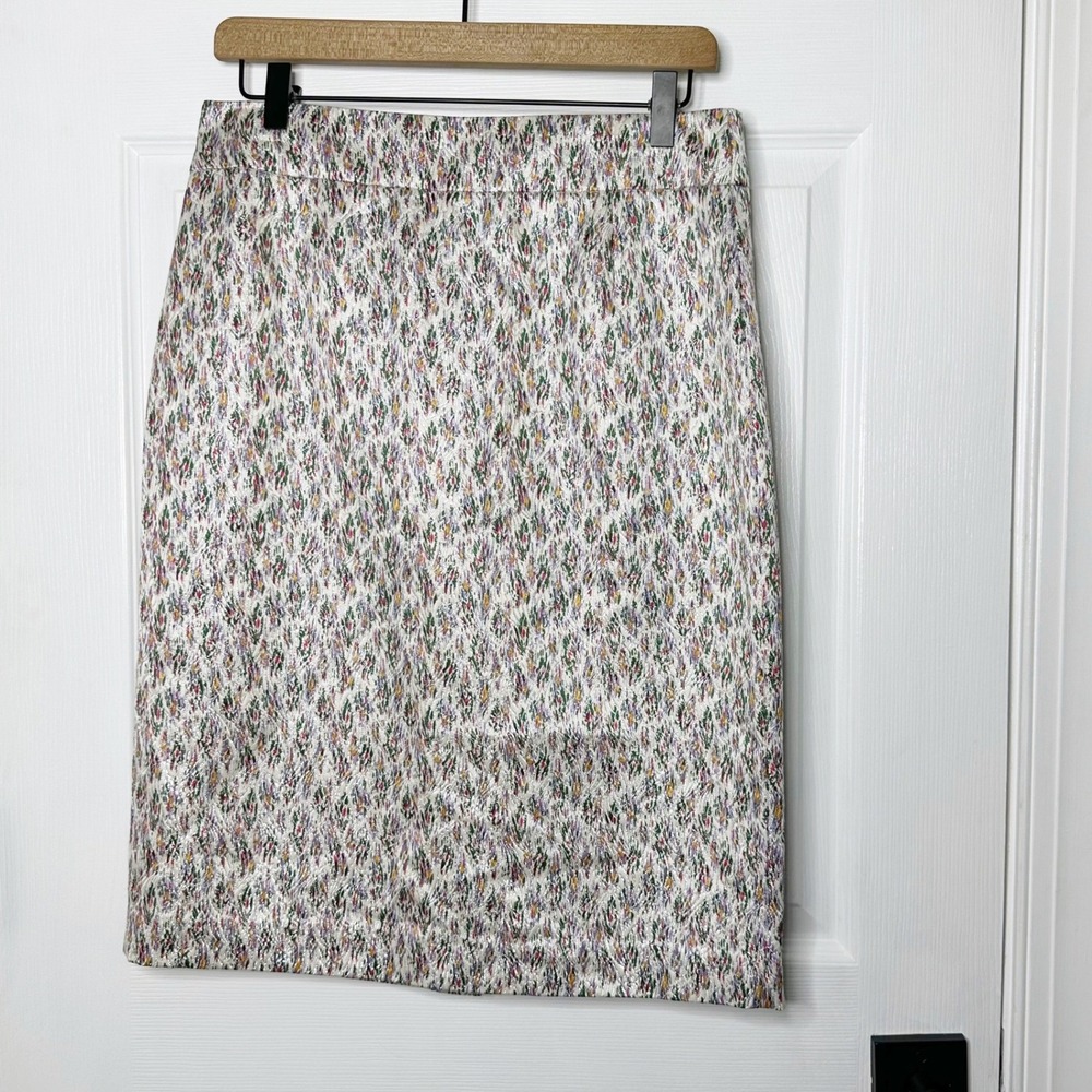 J.Crew Collection Pencil Skirt Womens 8 Multicolor Silk Cotton Metallic Jacquard